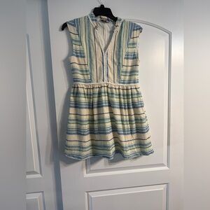 Vineyard Vines Casual Cream Dress with Blue and‎ Green Stripes - Medium